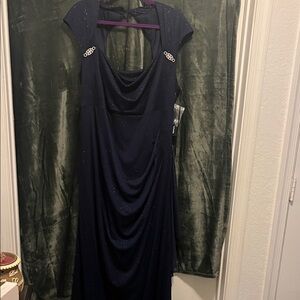 NWT R & M Richards Navy Open Back Dress with Embellishments